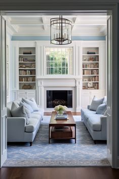 a living room filled with furniture and a fire place