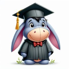 a cartoon rabbit wearing a graduation cap and gown with a tassel on it's head