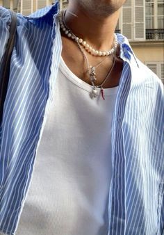 Guy Clothing, Clothing Aesthetic, Jewelry Aesthetic, Mens Casual Dress Outfits, Necklace Men, Aesthetic Blue, Cool Outfits For Men, Men Fashion Casual Outfits, Summer Outfits Men