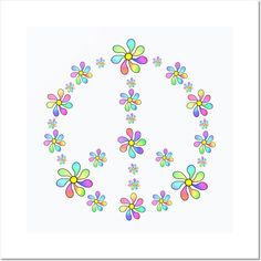 an image of colorful flowers arranged in the shape of a peace sign on a white background