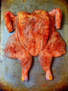 a piece of meat that looks like an elephant's head on a baking sheet