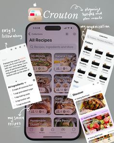 the recipe app is displayed on an iphone's screen, with instructions to make it easier