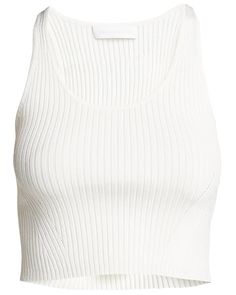 SIMKHAI White Cecilia Crop Top Scoop neck Racerback Sleeveless Slim silhouette Ribbed throughout Rayon, nylon, spandex Old Lanterns, Evening Jumpsuit, Women Men Shoes, Casual Blazer, Vest Dress, Spring Summer Fashion, Spring Fashion, Blazer Jacket, Lanterns