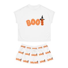 Get into the Halloween spirit with this comfy and spooky pajama set. Made of 100% polyester and 100% cotton collar, this set features a ribbed collar, elastic waistband, and no sleeve seams for a relaxed fit. Perfect for Halloween celebrations and cozy nights in. Product features - 100% polyester and 100% cotton collar - Ribbed collar for clean lines - Elastic and soft waistband for comfort - No sleeve seams for oversized look - Material: 95% polyester, 5% spandex Care instructions - Do not dryclean - Iron, steam or dry: low heat - Do not tumble dry - Do not bleach - Machine wash: cold (max 30C or 90F) Short Pajamas, Womens Pajama Shorts, Halloween Pajamas, Oversized Look, Sleep Shorts, Womens Pyjama Sets, Pajama Robe, Halloween Spirit, Halloween Celebration