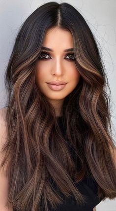 Balayage Hair Caramel, Brunette Hair With Highlights, Black Hair With Highlights, Dark Hair With Highlights, Caramel Hair, Brunette Balayage Hair, Long Hair Color, Brown Hair Balayage, Dark Brown Hair Color