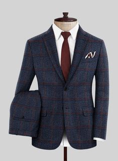 Conjure up the vibrant charisma by adding our Loro Piana Xivi Alpaca Wool Suit. Primarily, the suit is crafted from a rich blend of alpaca and wool fabrics featuring light, supple and graciously soft textures with a checks pattern over blue hues. Most significantly, opt for a classic cut with expert tailoring that creates sharp outlines with a contemporary fit and polished details for the finest comfort to look stylish for an array of occasions, from heading to the office or an exclusive dinner. Tailored Wool Suits For Fall, Winter Wool Three-piece Suit For Work, Fitted Wool Suits For Fall, Fitted Wool Suit For Fall, Fall Wool Fitted Suit, Wool Three-piece Suit With Welt Pockets For Winter, Wool Suits For Fall, Wool Suit With Suit Collar For Fall, Wool Suits With Suit Collar For Fall