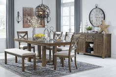 Moriville Grayish Brown Dining Room Set - Luna Furniture Brown Dining Room, Upholstered Dining Bench, Dining Room Server, Room Extensions, Table Farmhouse, Counter Height Dining Table, Dining Room Table Set, Trestle Dining Tables, Extension Table