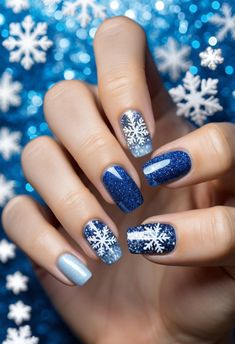 October Nails November Blue Nails, Blue October Wallpaper, Blue Ombre Winter Nails, Blue October Quotes, Midnight Blue Nails, Dark Blue Nails With Snowflakes, Gel Polish Designs, January Nails, December Nails