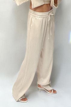 WRINKLED EFFECT WIDE LEG PANTS - Sand | ZARA United States Chic Solid Color Wide Leg Drawstring Pants, Chic Solid Color Wide Leg Pants With Drawstring, Chic Drawstring Wide Leg Pants, Chic Wide Leg Pants With Drawstring, Trendy Wide-leg Drawstring Pants, Trendy Wide-leg Pants With Drawstring, Chic Wide-leg Drawstring Bottoms, Chic Drawstring Wide-leg Pants, Chic Wide-leg Pants With Drawstring