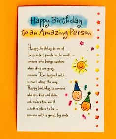 a birthday card with an image of two smiling faces and the words happy birthday to an amazing person