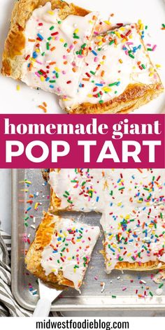 homemade giant pop tart with white frosting and sprinkles