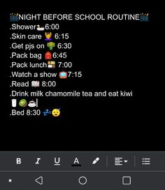 the text on the screen reads night before school routine, and it's time to start