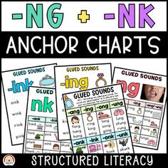 four anchor chart posters with the words ng and nk