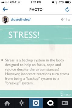 Stress is a backup system in the body to help us focus, cope and rejoice despite the circumstances! However... Dr Caroline leaf Brain Rewiring, Spirit Connection, Christian Thoughts, Bible In A Year