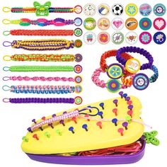 an assortment of colorful bracelets and hair clips