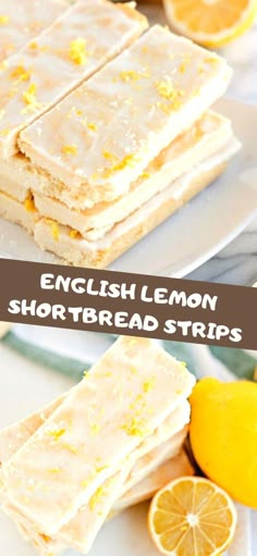 lemon shortbread cookies are stacked on top of each other