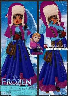 the frozen princess is dressed in blue and pink