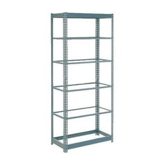 a metal shelving unit with four shelves