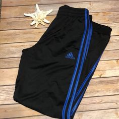 All Black With Blue Stripes! Like Brand New!! Cute Joggers That Are All Polyester. Drawstring Waist Measures About 26 Inseam Measures About 27 1/2 Inches Blue Adidas Pants, Cute Joggers, Adidas Bottoms, Adidas Joggers, Adidas Track Pants, Adidas Track, Adidas Pants, Blue Adidas, Black Adidas