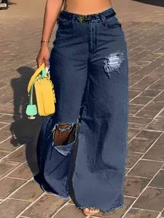 Details Care Fabric:Denim(Polyester Blend) Style: Fashion Cut Out, Wide Leg Package: 1 x Jeans Size US Waist Hip Length (IN) S 3-5 29.9 39.4 44.9 M 7-9 31.5 40.9 45.3 L 11-13 33.1 42.5 45.7 XL 13-15 34.6 44.1 46.1 2XL 15-17 36.2 45.7 46.5 Tips Please check size chart carefully before making payment and allow 0.5-1 inch difference due to manual measurement.(1 inch = 2.54 cm) For US customers, please go for the US size for the top fit. Different monitor settings mean colors may differ slightly. Small Waist, Hip Length, Wide Leg Jeans, White Shirt, Wide Leg Pants, Mom Jeans, Fashion Looks, Full Length, Dark Blue