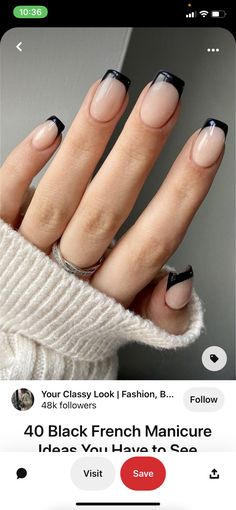 Nice Elegant Nails, Black And Gray Nails Short, Black And White Nails French Tips Square, Beige And Black French Nails, Black Tip Dip Powder Nails, Short Square Acrylic Nails Black Tips, Squoval Black French Tip Nails, Clear Nails Black Tips, Grey Nails With Black Tips