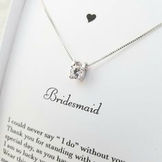 * This necklace is for Bridesmaid Necklace .* You can use- Wedding, Mother's Day, Christmas, Valentines day, birthday ….all Party.*Item DescriptionNecklace Length -17.5"                  Pendant- L 10 mm  W-8 mm* Material - Cubic Zircon. 18 K  gold plated over copper.*Gift Box Size (W 3 4/3  L 5 1/4)   This product come with your choice of jewelry card and gift box.If you want use for other occasion just indicate the card# (W 01  F 01 etc..)when you ordering.Thank you for visiting our shop!