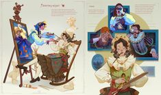 an image of some people in costume and art on the same page as pictures from other parts of the story