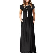 Soft Material: 95% Rayon +5% Spandex,Super Soft and Comfortable.Breathable and great to wear all day. Features: Casual Style,Two Side Pockets,Short Sleeves and Long Sleeve.Round Neck,Length,Elastic at Waist,Not lined,Maxi Dresses,Solid Dress,Slim Fitasual Style Maxi dress size:Small: 4-6,Medium:8-10,Large: 12-14,X-Large:16-18,2X-Large: 20,3X-Large: 22 Stretch,fitted,Long Dresses The dress would serve teen,post baby,mid weightloss/gain,pregnancy bodies well.Also looks great with a moto jacket/tights/boots as well as plain with flats or sandals.Dress up or down for occassion or weather,no problem.Zero regrets! You can pair a belt and jacket with it,a different beautiful look will occur.Perfect dress for casual,pregnancy,wedding,party,vacation,streetwear,cocktail,dailywear. Size: L.  Color: B Very Short Dress, Dress Amazon, Plain Maxi Dress, Dresses With Pockets, Womens Long Dresses, Sundress Dress, Floral Dresses Long, Rockabilly Dress, Long Dress Casual