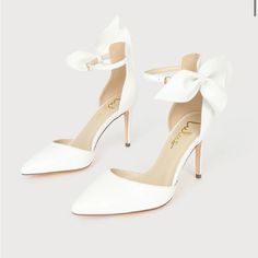 Lizaa White Bow Ankle Strap Pumps Beaufort Wedding, Pearl Wedding Shoes, Bridal Heels, Ankle Strap Pumps, Strap Pumps, White Bow, Pearl Wedding, Weeding, Wedding Shoes