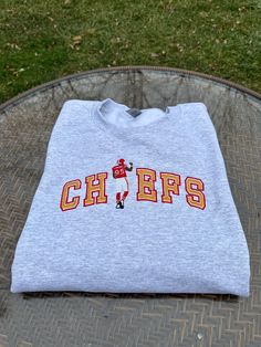 Chiefs Chris Jones Embroidered Crewneck Sweatshirt Chris Jones, Embroidered Crewneck, Kansas City Mo, Make Design, Western Outfits, Colorful Sweaters, Kansas City, Kansas, Crewneck Sweatshirt