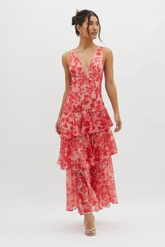 Shop the Veda Strappy Back Ruffle Midi Dress Floral Red | Selfie Leslie Dress Wishlist, Guest Ideas, Red Selfie, Midi Dress Floral, Mens Tops Fashion, Selfie Leslie, Prom 2024, Skirt Zipper, Ruffle Midi Dress