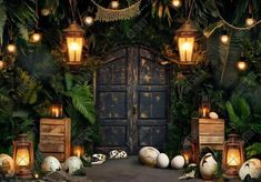 Dinosaur Wooden Door Backdrop - Gatsby Backdrop Green Photoshoot Background, Safari Photo Booth, Door Backdrop, Photoshoot Background, Door Backdrops, Halloween Photo Booth, Selfie Wall, Homecoming Pictures, Background Studio