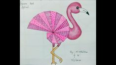 a drawing of a pink flamingo holding an umbrella