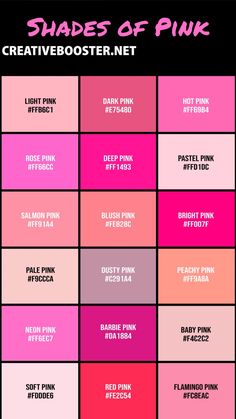 the shades of pink are shown in this graphic style, which includes different colors and sizes