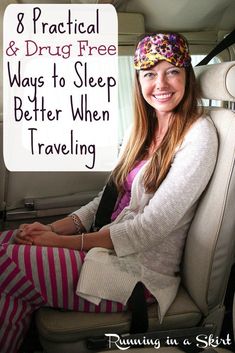 8 Practical and Drug Free Ways to Sleep Better when traveling.  Includes great sleep tips for adults to fall asleep and stay asleep on vacation and on a tiny airplane.  Remedies to beat insomnia and jet lag with Sleep Swag. Don't make these sleep mistakes! | Running in a Skirt Ways To Sleep Better, Fatigue Remedies, Headache Prevention, Ways To Sleep, Sleep Remedies, Natural Sleep Remedies, Sleep Tips, Jet Lag, Natural Sleep