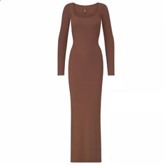 Brown Dress In Size 3x By Skims. Modal/Spandex. Nwt. Skim Dress, Easy Trendy Outfits, Brown Dress, Wood Color, Sleeve Dress, Family Photos, Trendy Outfits, Long Sleeve Dress, Lounge