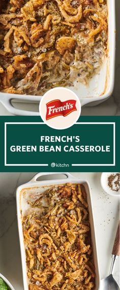 french's green bean casserole in a white dish with the title overlay