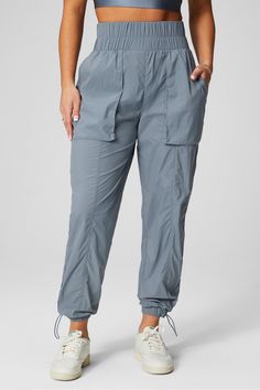 Ultra High-Waisted Piped Nylon Pant Fabletics Stormcloud/Reflective Silver female regular Everyday/Training External Pocket/Reflective Lightweight nylon pants with piping. Purple Joggers, Brown Joggers, Velvet Joggers, Slim Sweatpants, White Joggers, Lounge Pants Womens, Women Jogger Pants, Lace Up Leggings, Nylon Pants