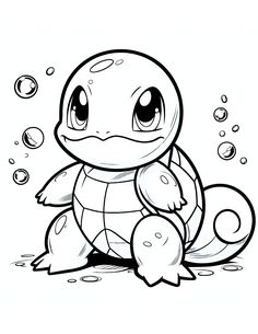 a cute little turtle sitting on the ground with bubbles