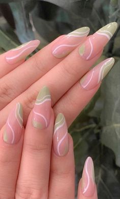 Almond Acrylic Nails Designs, Green Acrylic Nails, Almond Nails Designs, Almond Acrylic Nails