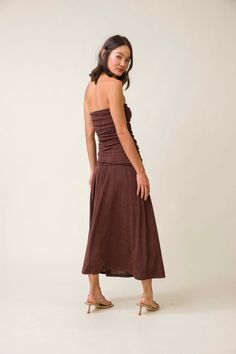 Mid Dress, Dress Guide, Strapless Midi Dress, Ruched Bodice, Mid Dresses, On Design, Winter Essentials, Bottom Clothes, Drop Waist