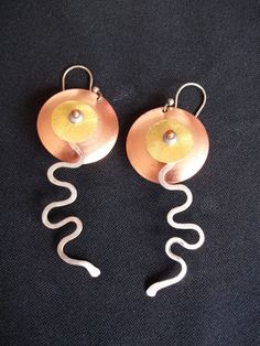 Eames Era Copper Earrings  3 different metals used Copper Brass and Silver--not tested Renoir Matisse Era  no makers mark not sure where made  please review pictures use the close up option nice for age  1940-50's era wear as shown  sold as shown sold as-is More  Fun items  in my Etsy store https://www.etsy.com/shop/houseofpatterns Vintage Art Studio, Mid Century Abstract, Earrings 3, Copper Earrings, Screw Back Earrings, Makers Mark, Art Studio, Favorite Jewelry, Vintage Art