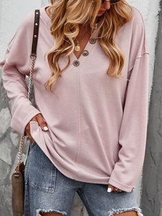 Women's Blouse Top Casual V-Neck Long Sleeve Solid Color Blouse Color Blouse, Shirt Blouses Tops, Spring Outfits Women, Wholesale Dress, Women Shirts Blouse, Pink Blouse, Wholesale Clothing, Blouse Top, Top Casual