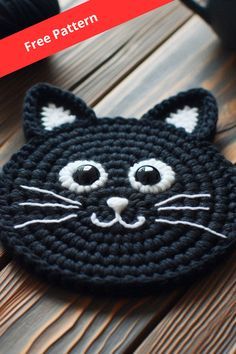 Learn how to crochet a black cat coaster with this easy pattern. Perfect for adding a charming and functional touch to your home! Crochet Decorations, Kitchen Crochet, Crochet Decoration, Learn How To Crochet, A Black Cat