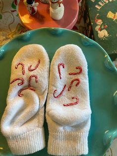 "Jumbled Candy Canes.  Perfect for opening Christmas Eve, or Christmas morning - keep your toesies cozy while presents are being opened!  Multiple variations are available - See my other listings. READY TO SHIP! Just let me know what name you would like painted on the toe of the sock. Socks with a personality. The designs on these socks make them no-slip.  PLEASE NOTE: This means the design on the sock is painted on the bottom! CARE INFO: I use only better socks known for their durability. They Comfortable Socks For Winter Playtime, Comfortable Socks For Playtime In Winter, Comfortable Winter Socks For Playtime, Comfortable Playtime Winter Socks, Fun Winter Non-slip Socks, Fun Non-slip Winter Socks, Winter Gift Non-slip Socks, Non-slip Winter Socks As Gift, Cozy White Socks For Gifts