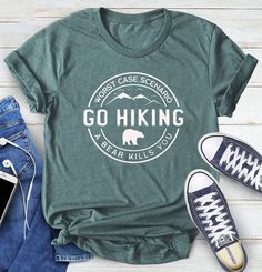 "Go Hiking Shirt, Adventure Shirt, Hiking Shirt, Gift For Nature Lover, Travel Shirt, Camping Shirt, Nature Lover Shirt, Funny Travel Shirt Please Check All Photos For Details.   🐞Choose Your T-Shirt Size From The Drop-Down Lists Next To The item Picture   ⭐Choose Of Your T-Shirt Color From The 2nd Picture   🐞Use \"Add message to Seller\" link On The Checkout Page To Send me the Following important Details For Your Order's Customization.   ⭐Shipping Time Varies by location (we are located in Sugar Land, Texas) please consider that our turn around time is 1 to 3 business days.     ⭐Which brand do you use for t-shirts? We use Gildan Softstyle, Bella Canvas Unisex, Hanes, Outlash, Tees,  District and Next Level when we have a shortage of stocks for certain colors and sizes. Our printing met Basketball Love, Love Basketball, Funny Travel, Mountain Shirt, Hiking Shirt, Travel Shirt, Sugar Land, Adventure Shirt, Outdoor Shirt