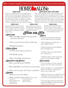 the menu for home alone, which includes an image of food and drinks