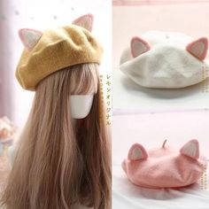 Lo quiero🤧 Cat Ear Beret, Cat Ears Cap, Cute Beret, Japan Kawaii, Söt Katt, Retro Accessories, Kawaii Accessories, Beret Hat