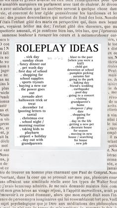 an old newspaper page with the words role play ideas on it and some type of text