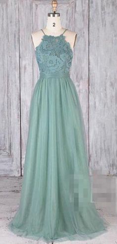 Modest Dusty Green Bridesmaid Dresses Lace Illusion Long